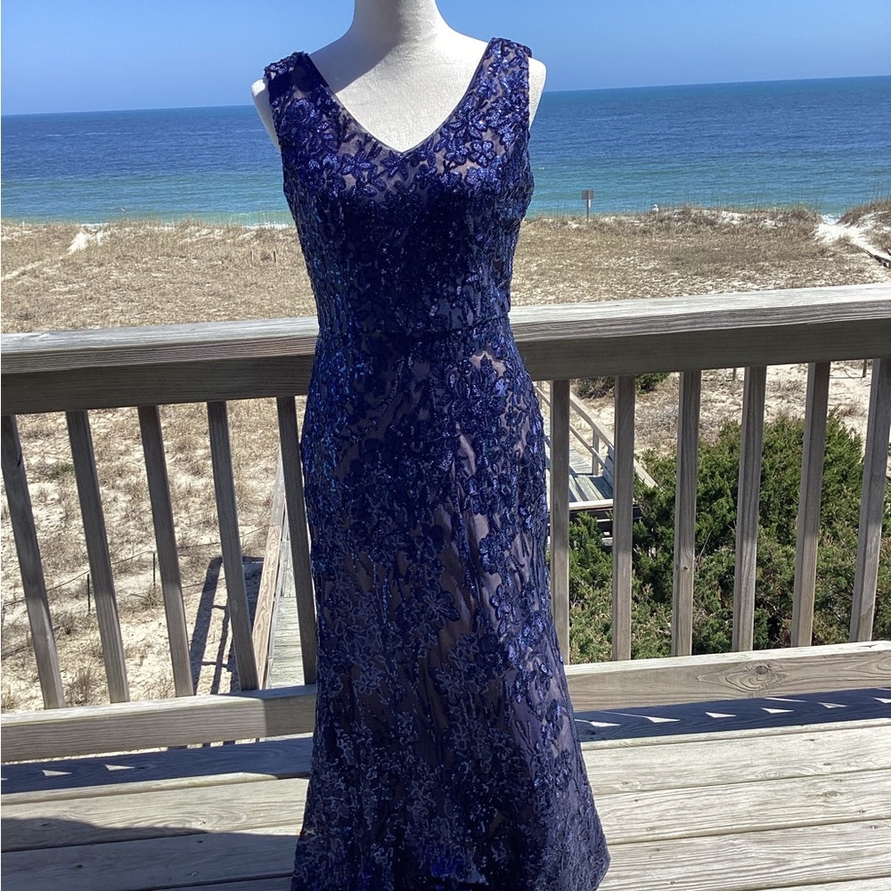 Alex Evenings Navy Sequin Maxi Dress